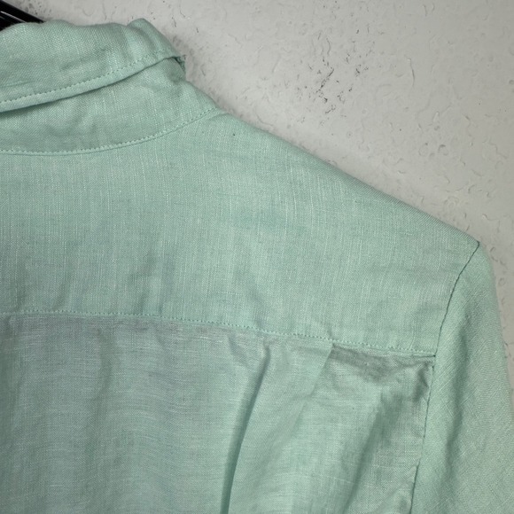 Uniqlo Shirt Mens S Green Linen Button Long Sleeve Summer Coastal Minimalist - Picture 8 of 10